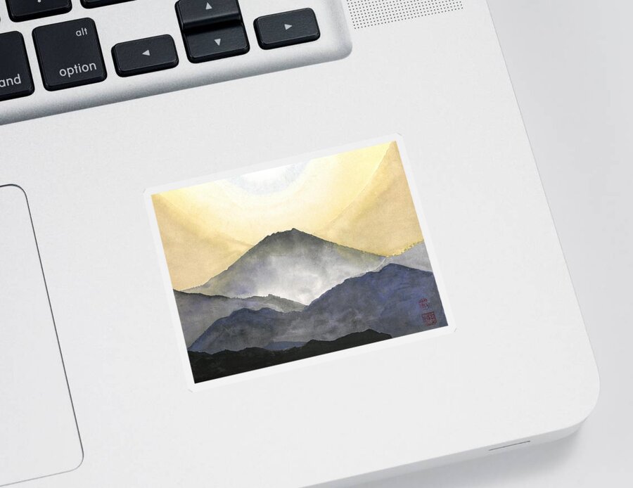 Japanese Sticker featuring the painting Mt. Fuji at Sunrise by Terri Harris