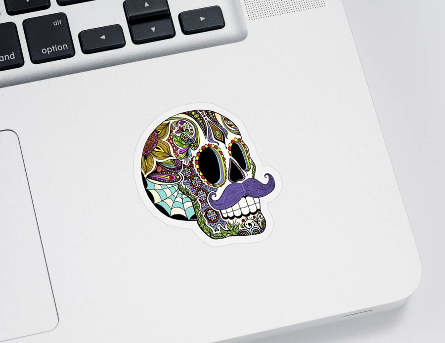 Sugar Skull Sticker featuring the digital art Mustache Sugar Skull by Tammy Wetzel