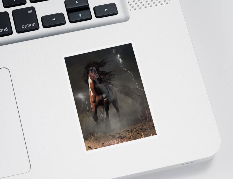 Horse Sticker featuring the digital art Mustang Horse in a Storm by Daniel Eskridge