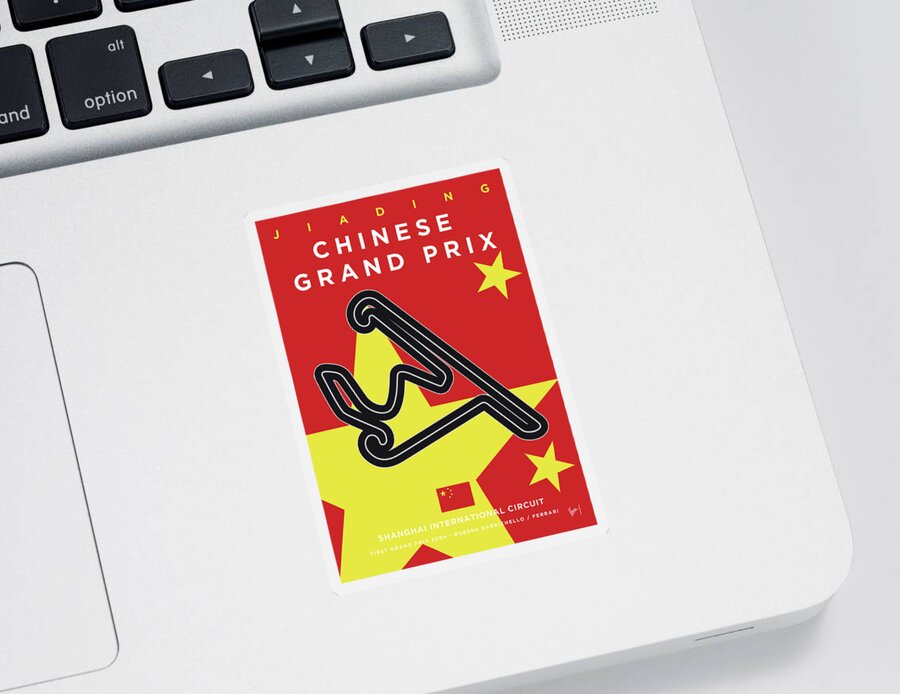 Chinese Sticker featuring the digital art My Chinese Grand Prix Minimal Poster by Chungkong Art