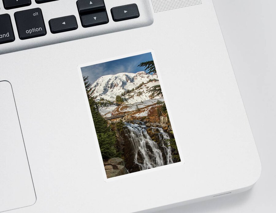 Mt. Rainier Sticker featuring the photograph Myrtle Falls, Mt Rainier by Tony Locke