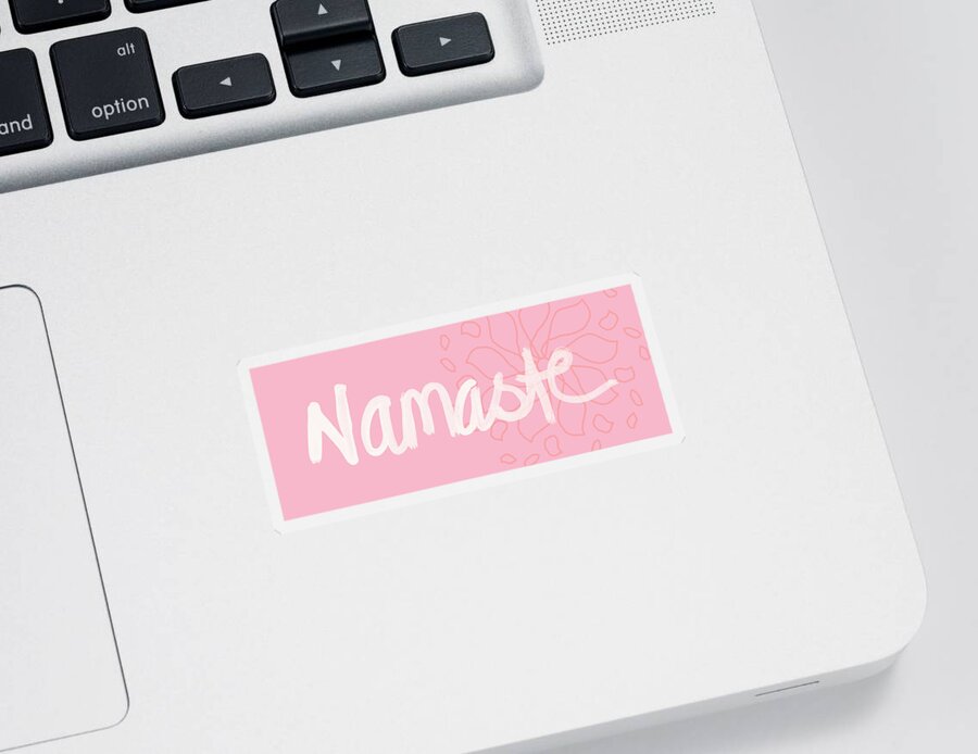 Namaste Sticker featuring the mixed media Namaste Pink With Flower- Art by Linda Woods by Linda Woods