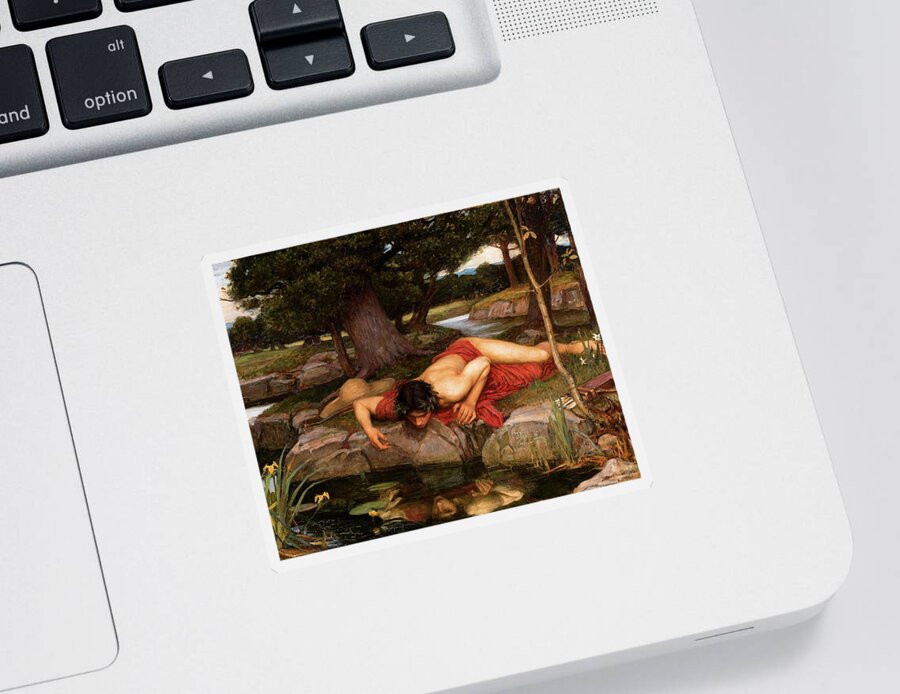 Narcissus Sticker featuring the painting Narcissus by John William Waterhouse