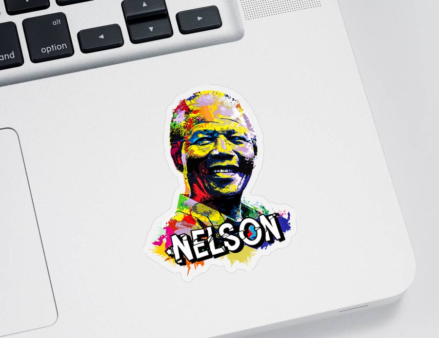 South Sticker featuring the digital art Nelson Mandela Madiba by Anthony Mwangi