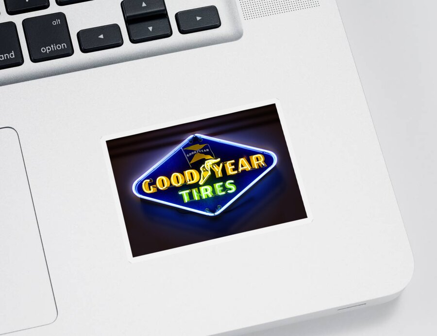 Transportation Sticker featuring the photograph Neon Goodyear Tires Sign by Mike McGlothlen