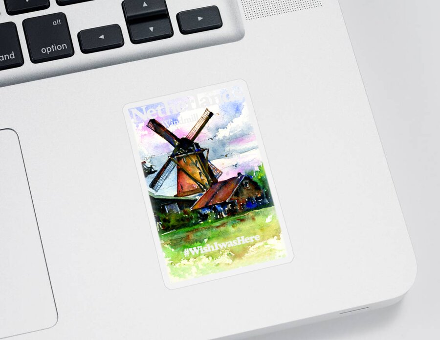 Windmill Sticker featuring the painting Netherlands Windmill Shirt by John D Benson