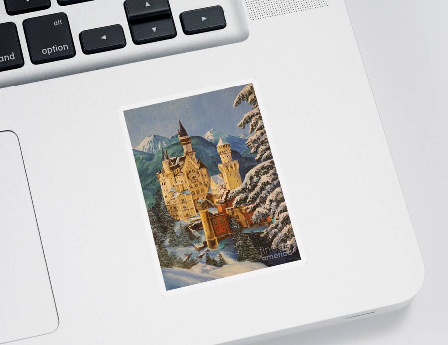Germany Art Sticker featuring the painting Neuschwanstein Castle in Winter by Charlotte Blanchard