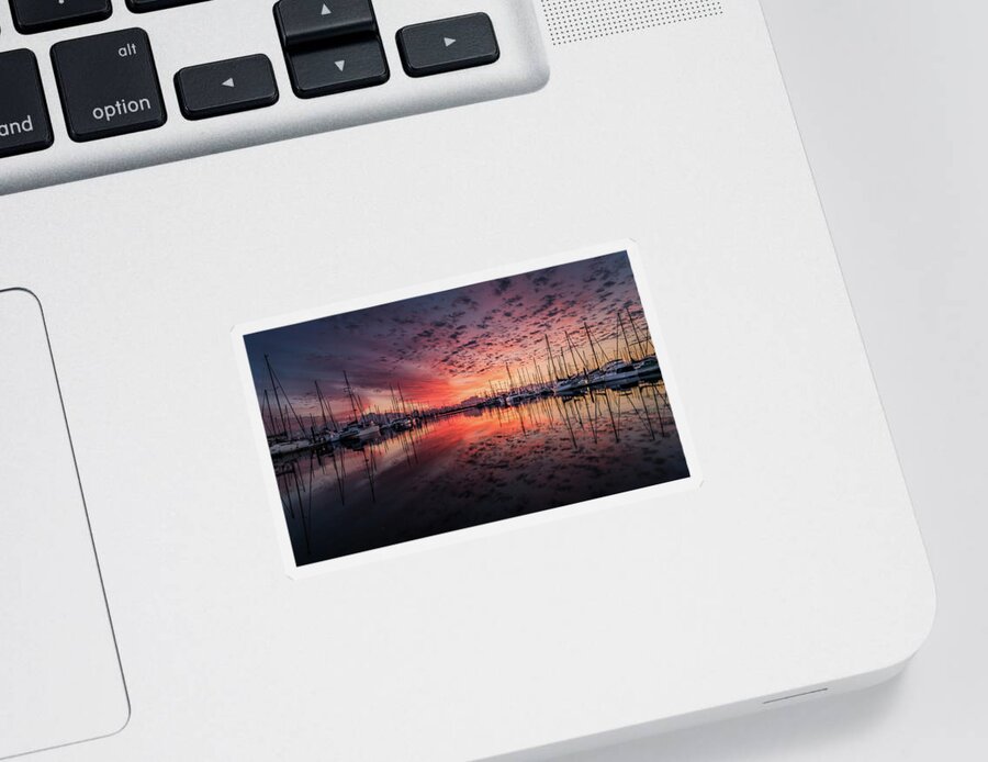 New England Sticker featuring the photograph New England Sunrise on the Bay by Movie Poster Prints