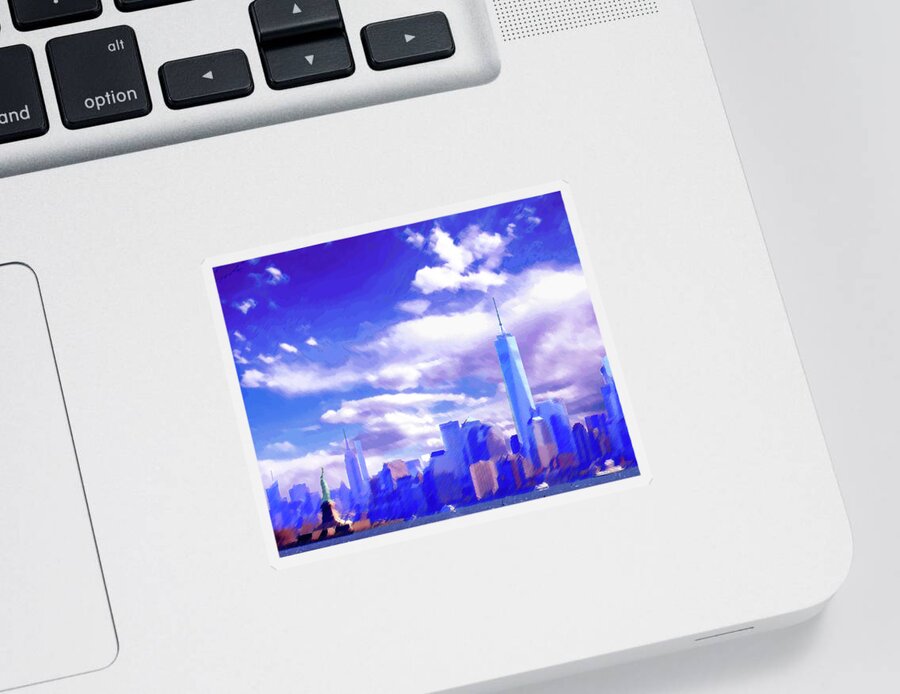 New York City Sticker featuring the digital art New York City Skyline with Freedom Tower by Steve Karol