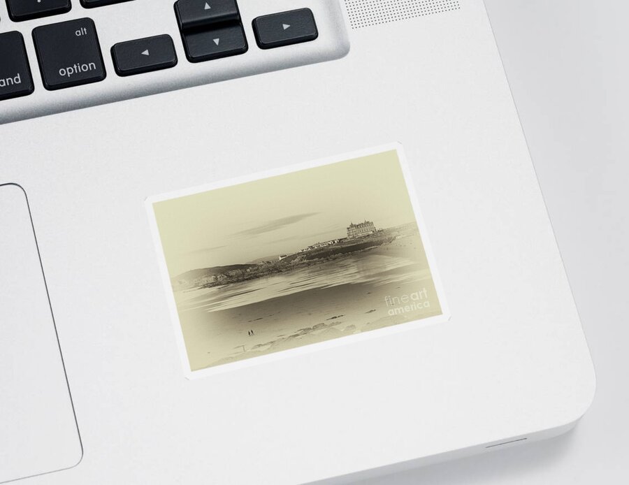 Sepia Sticker featuring the photograph Newquay with old watercolor effect by Nicholas Burningham