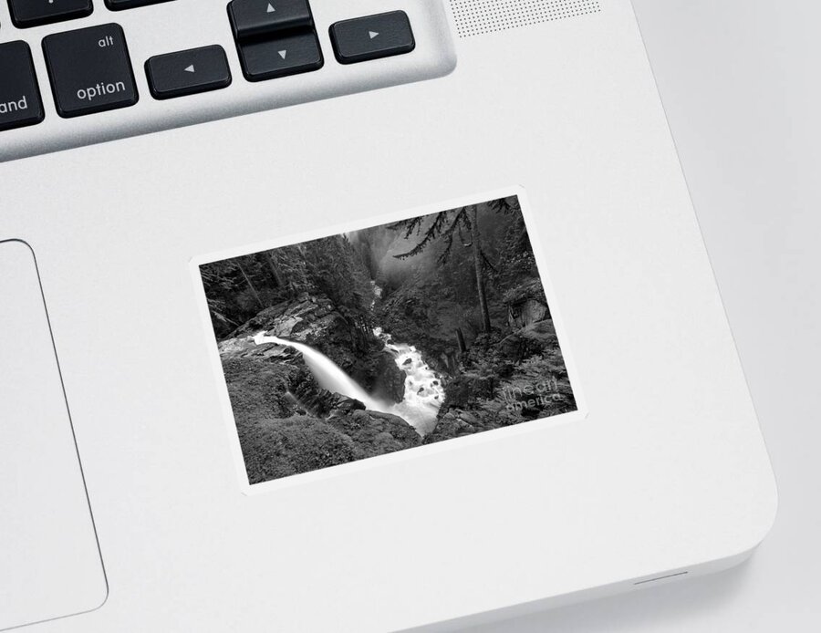 Black And White Sticker featuring the photograph Nooksack Falls Landscape - Back And White by Adam Jewell
