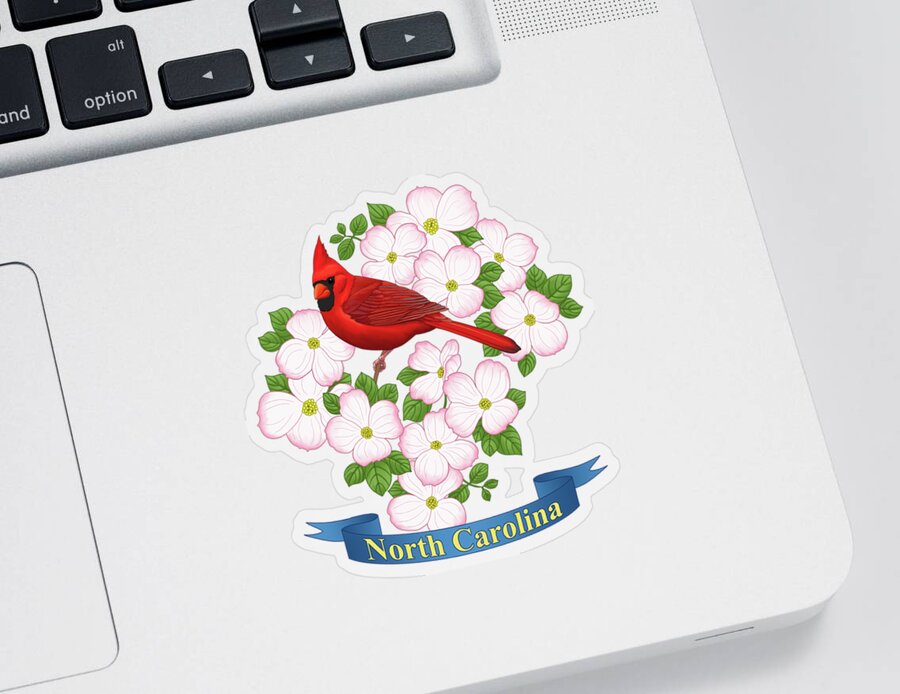 Bird Sticker featuring the painting North Carolina State Bird and Flower by Crista Forest