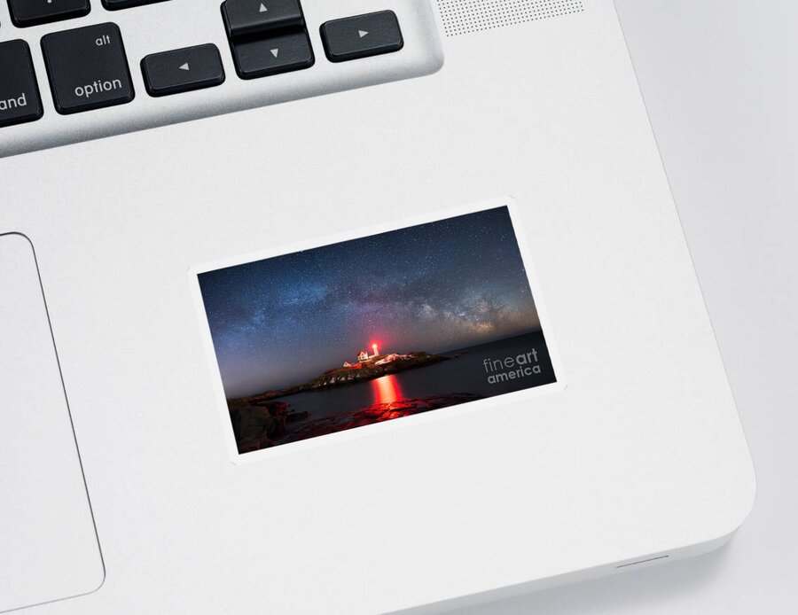 Nubble Lighthouse Sticker featuring the photograph Nubble Lighthouse Milky Way Pano by Michael Ver Sprill