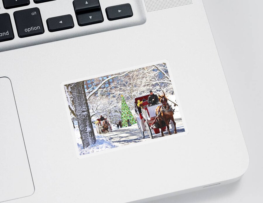 Carriage Rides Sticker featuring the photograph Festive Winter Carriage Rides by Sandi OReilly