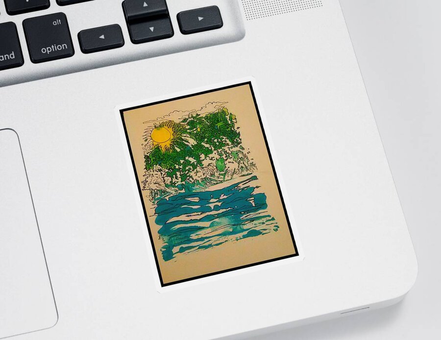 Landscape Sticker featuring the mixed media Ocean #1 by Angela Weddle