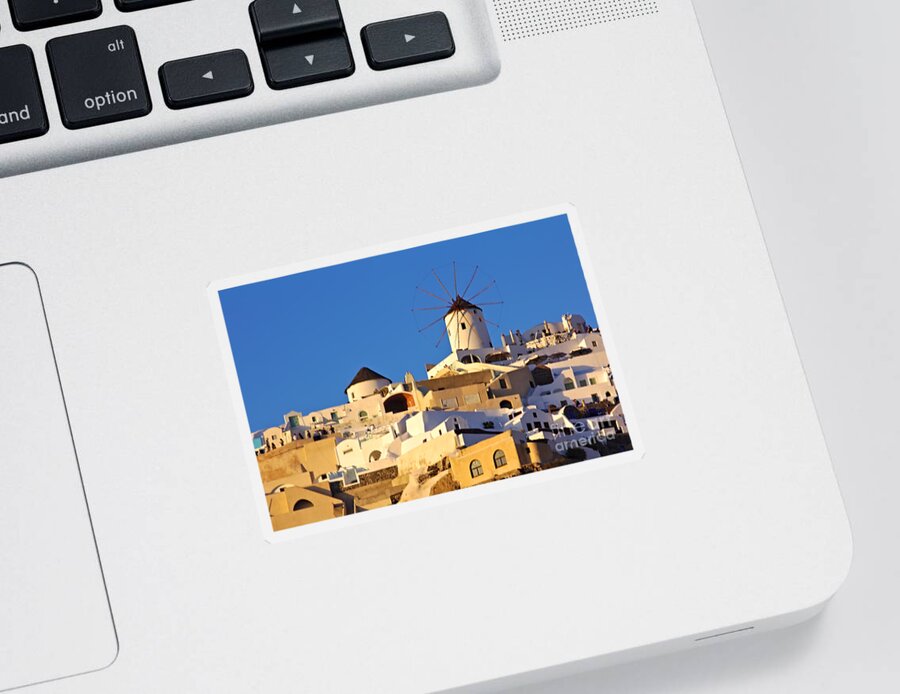 Santorini Sticker featuring the photograph Oia Windmill by Jeremy Hayden