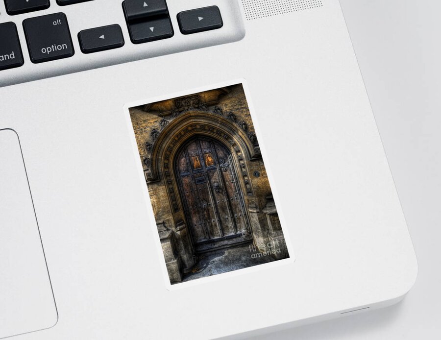 Yhun Suarez Sticker featuring the photograph Old College Door - Oxford by Yhun Suarez