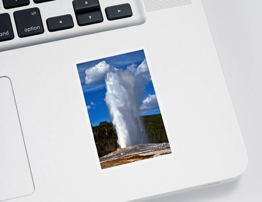 Old Faithful Sticker featuring the photograph Old Faithful September Eruption by Adam Jewell