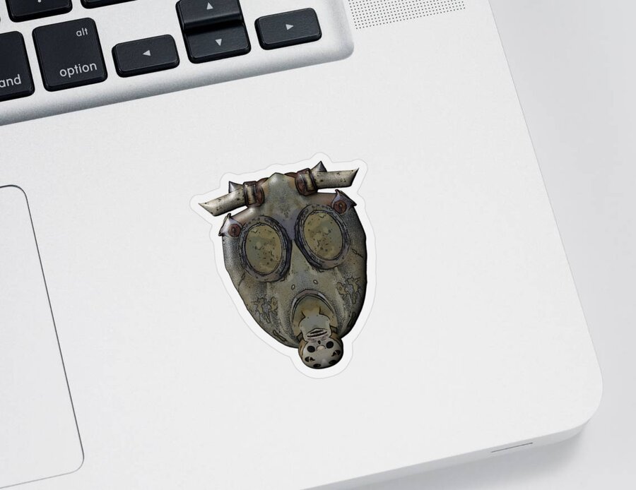 Concept Sticker featuring the digital art Old Gas Mask by Michal Boubin