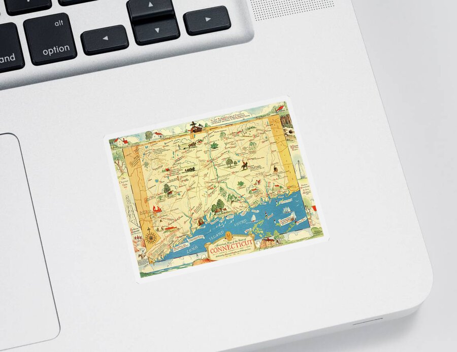 America Sticker featuring the digital art Old map of Connecticut by Roy Pedersen