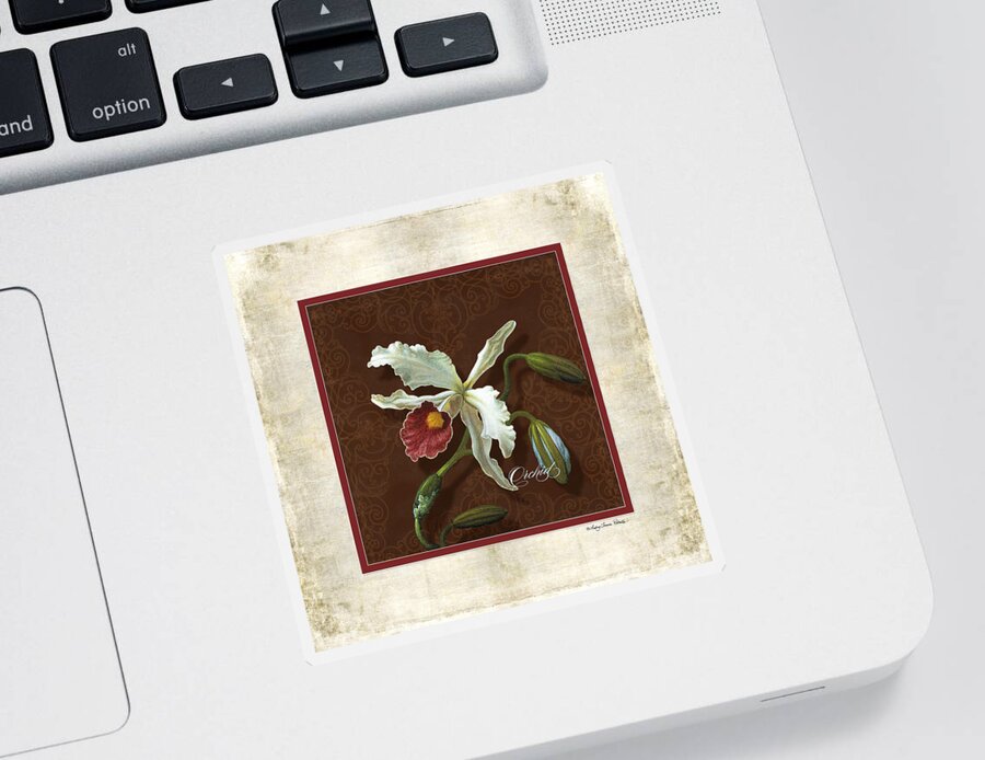 Old Masters Sticker featuring the painting Old masters Reimagined - Cattleya Orchid by Audrey Jeanne Roberts