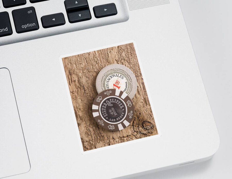 Silver Sticker featuring the photograph Old Poker Chips by Edward Fielding