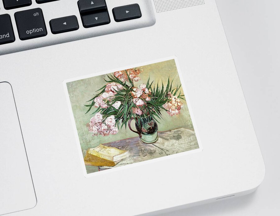 Vincent Van Gogh Sticker featuring the painting Oleanders and Books by Vincent van Gogh