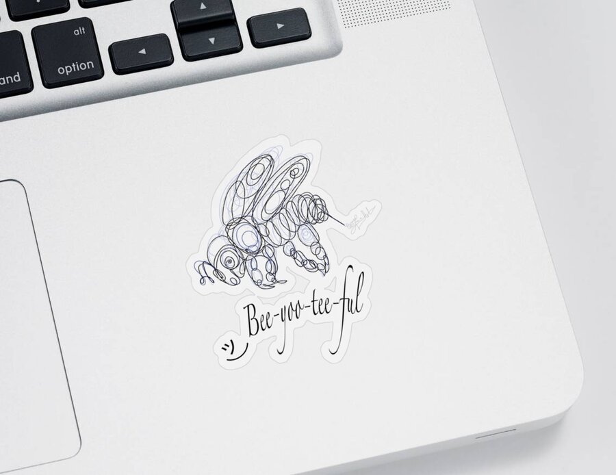 Olena Art Brand Sticker featuring the drawing OLena Art Tee Design Bee-yoo-tee-ful Drawing by OLena Art