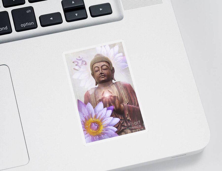 Buddha Sticker featuring the photograph Om mani padme hum - Buddha Lotus by Sharon Mau