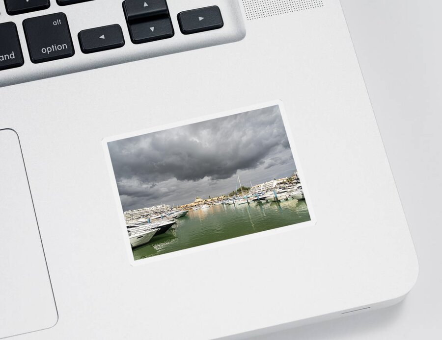 Georgia Mizuleva Sticker featuring the photograph Ominous Clouds - Vilamoura Marina Algarve Portugal by Georgia Mizuleva