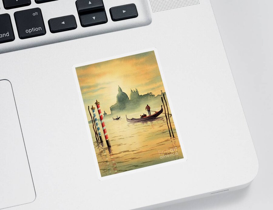 Venice Sticker featuring the painting On The Grand Canal Venice Italy by Bill Holkham