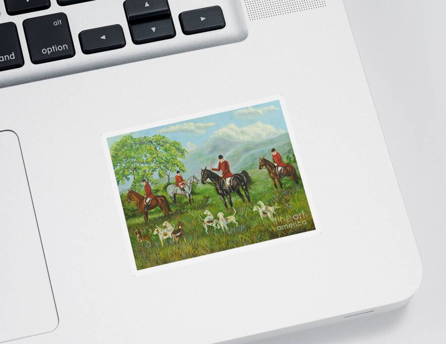 Fox Hunt Sticker featuring the painting On The Hunt by Charlotte Blanchard