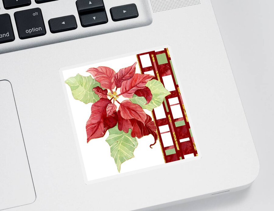 Modern Sticker featuring the painting One Perfect Poinsettia Flower w Modern Stripes by Audrey Jeanne Roberts