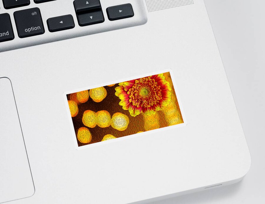 Abstract Sticker featuring the photograph Orange and Red Chrysanthemum Oil Painting Art by John Williams