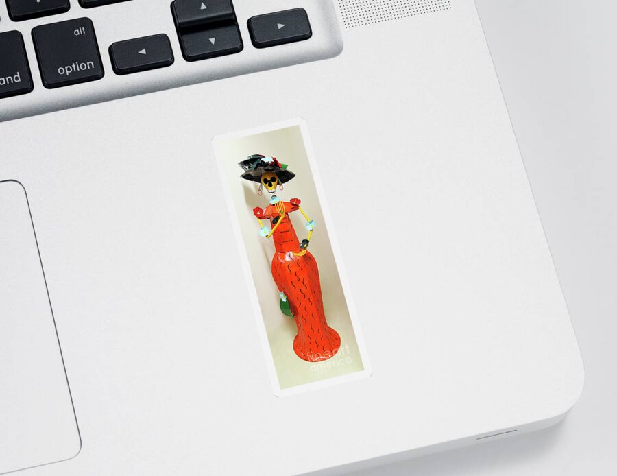 Orange Lady With A Black Hat Sticker featuring the photograph Orange Lady with a Black Hat by Jennifer Robin