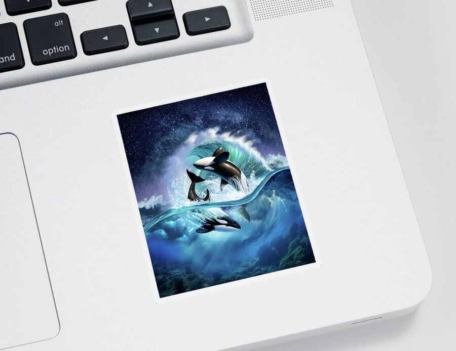 #faatoppicks Sticker featuring the digital art Orca Wave by Jerry LoFaro