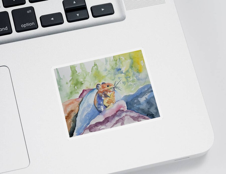 Pika Sticker featuring the painting Original Watercolor - Pika on the Rocks by Cascade Colors