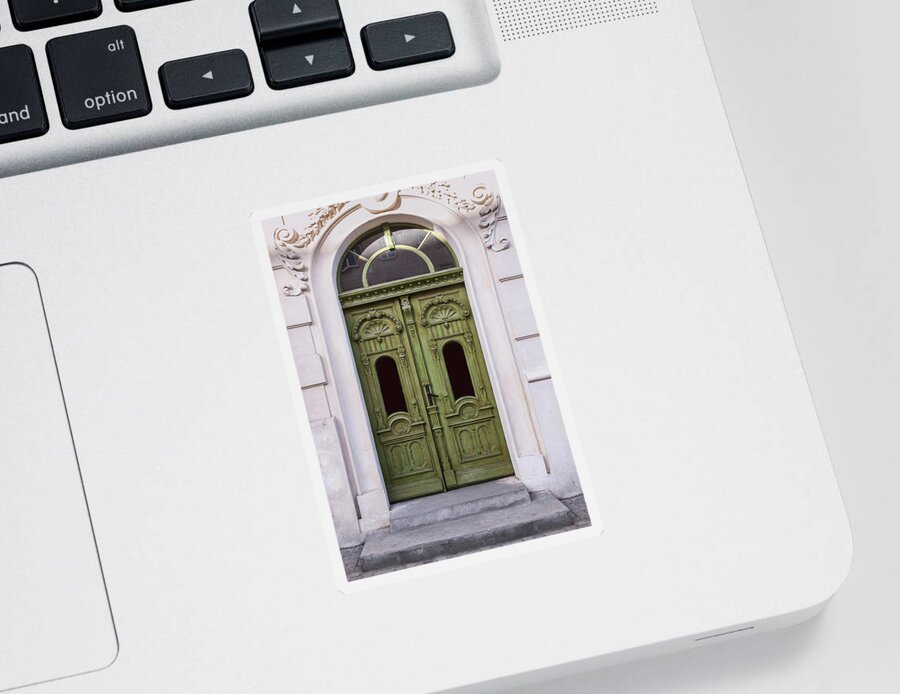 Gate Sticker featuring the photograph Ornamented gates in olive colors by Jaroslaw Blaminsky