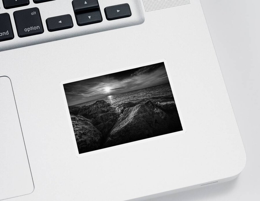 Sea Sticker featuring the photograph Ottawa Beach Sunset in Black and White from the Channel Rocks by Randall Nyhof