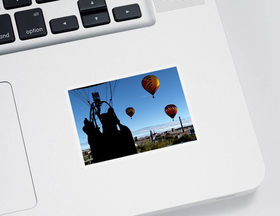 Bates Mill Sticker featuring the photograph Over Auburn and Lewiston Hot Air Balloons by Bob Orsillo