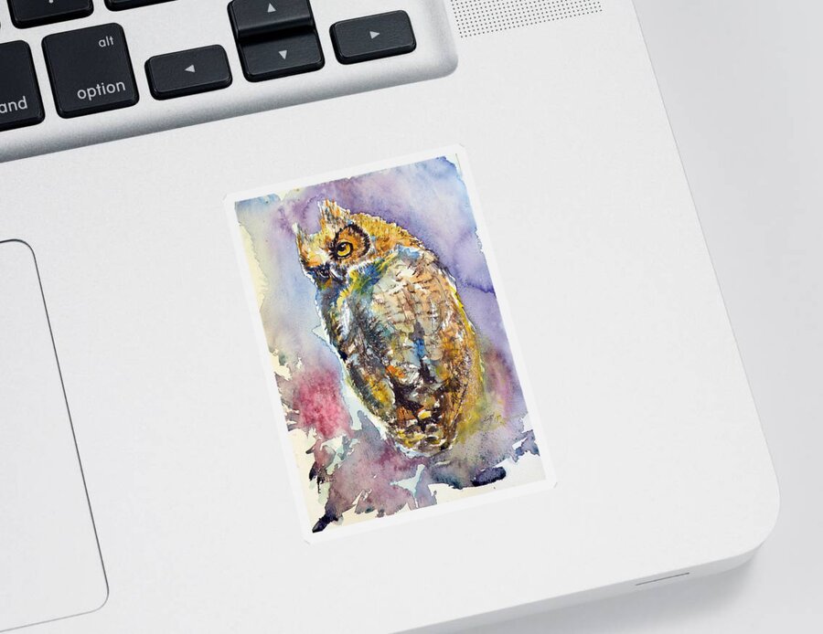 Owl Sticker featuring the painting Owl at night II by Kovacs Anna Brigitta
