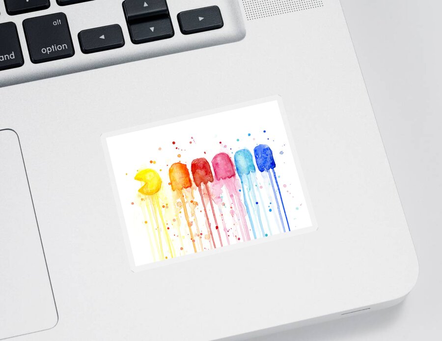 Video Game Sticker featuring the painting Pacman Watercolor Rainbow by Olga Shvartsur
