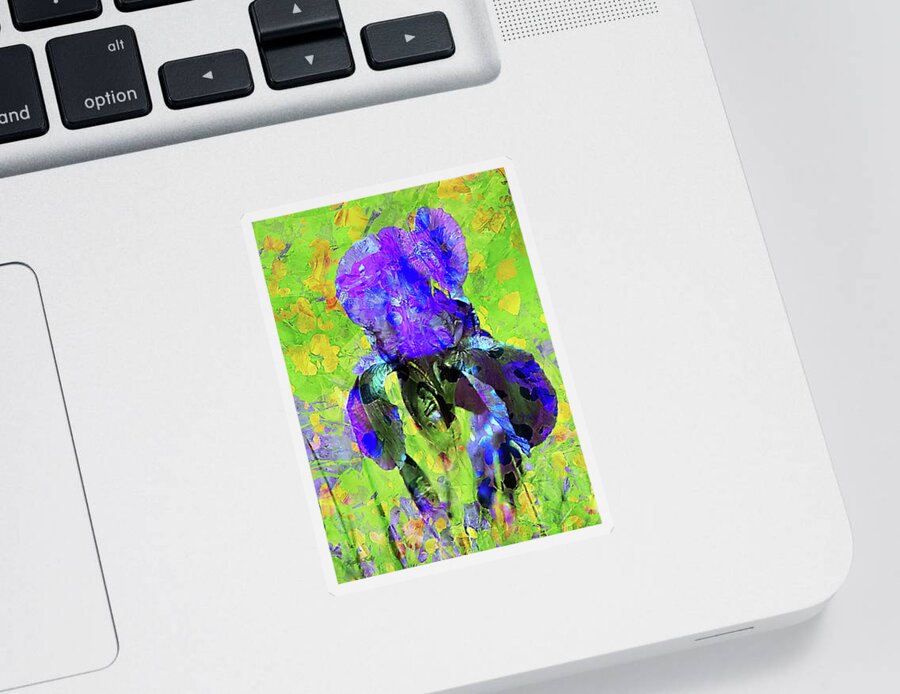 Iris Sticker featuring the digital art Painted Blue Iris by Kathy Kelly