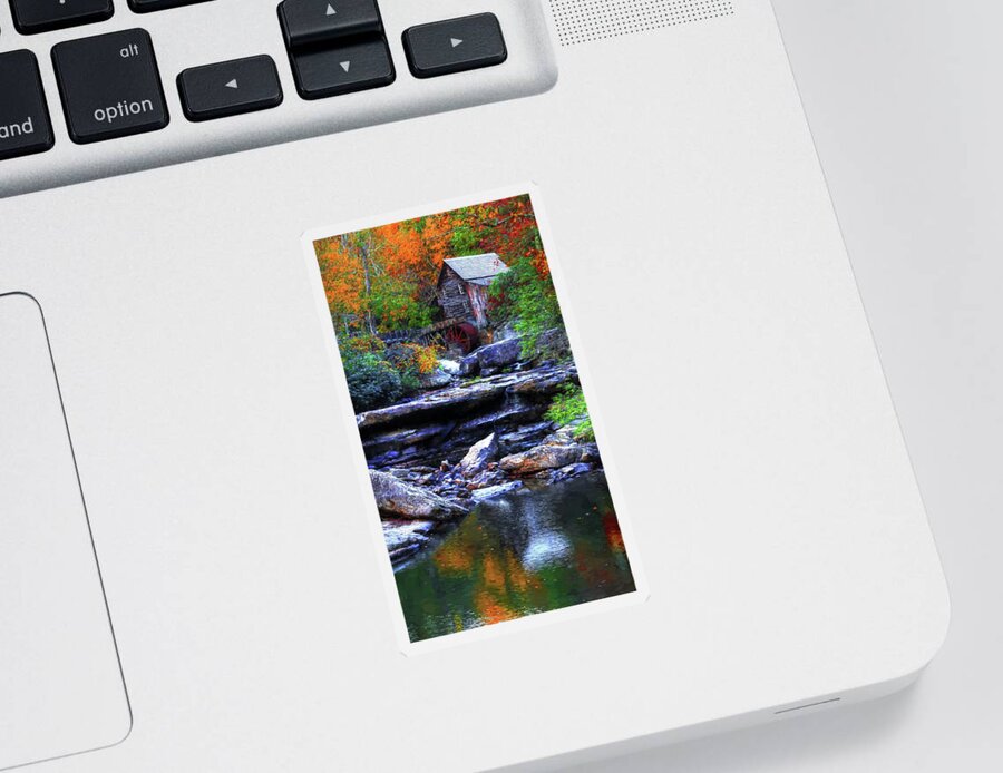 Glades Creek Grist Mill Sticker featuring the photograph Painting Babcock State Park Glades Creek Grist Mill West Virginia II by Carol Montoya
