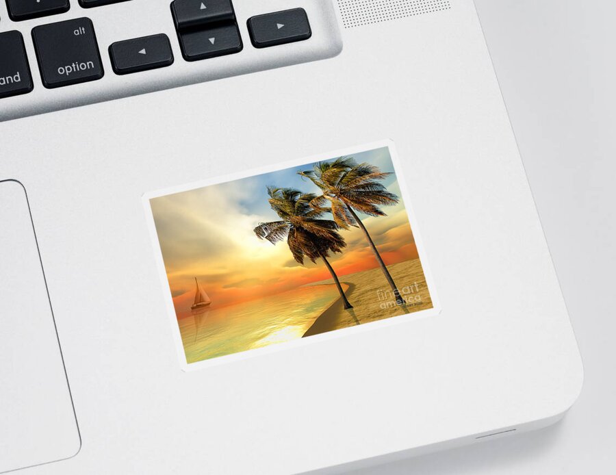 Sailboat Sticker featuring the painting Palm Island by Corey Ford