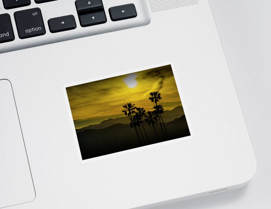 Tree Sticker featuring the photograph Palm Trees at Sunset with Mountains in California by Randall Nyhof