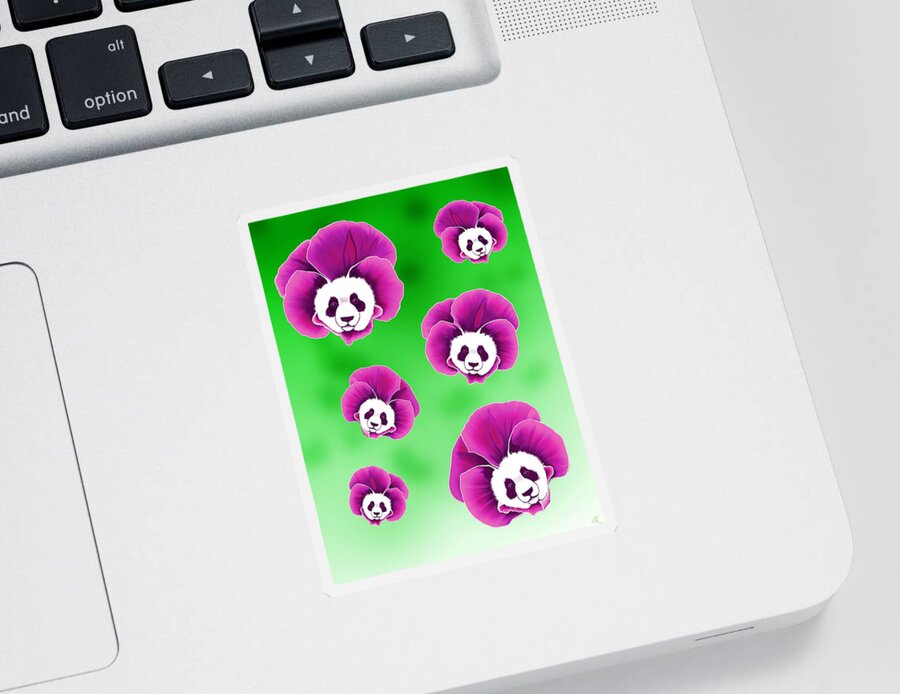 Panda Sticker featuring the digital art Panda Pansies by Norman Klein