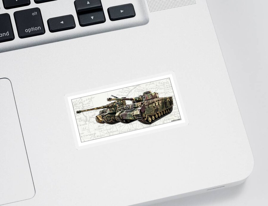 Panzer Vi Sticker featuring the photograph Panzer IV and Tiger Tanks W BG by Weston Westmoreland