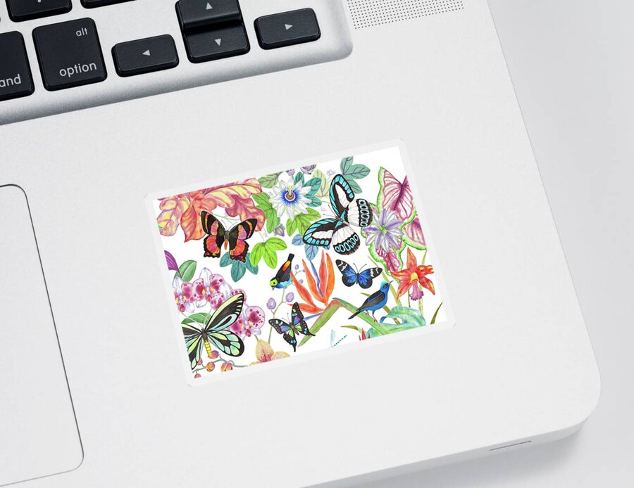Tropical Birds Sticker featuring the painting Paradise Tanager by Lucy Arnold