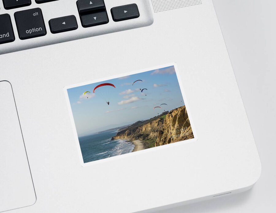 Beach Sticker featuring the photograph Paragliders at Torrey Pines Gliderport Over Black's Beach by David Levin